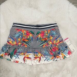 Lucky in Love Copa Ruche Skirt in a multicolored tropical print.